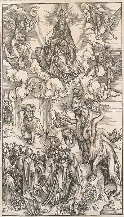 La rivelazione di San Giovanni: bestia con sette teste e bestia dalle corna di ariete - Dürer Albrecht