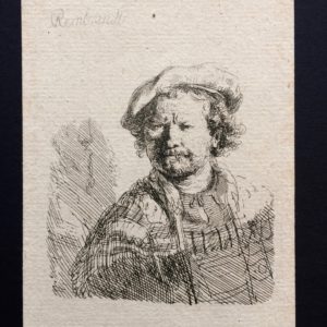 Autoritratto con berretto piatto e giubba ricamata - Rembrandt Harmenszoon van Rijn