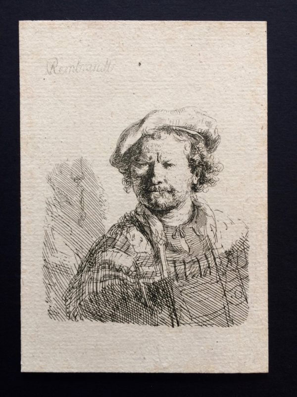 Autoritratto con berretto piatto e giubba ricamata - Rembrandt Harmenszoon van Rijn