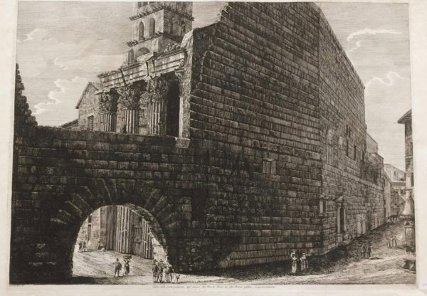 Veduta dalla parte posteriore degl’avanzi del Foro di Nerva da altri Erario Publico. In oggi Arco di Pantani. - Rossini Luigi